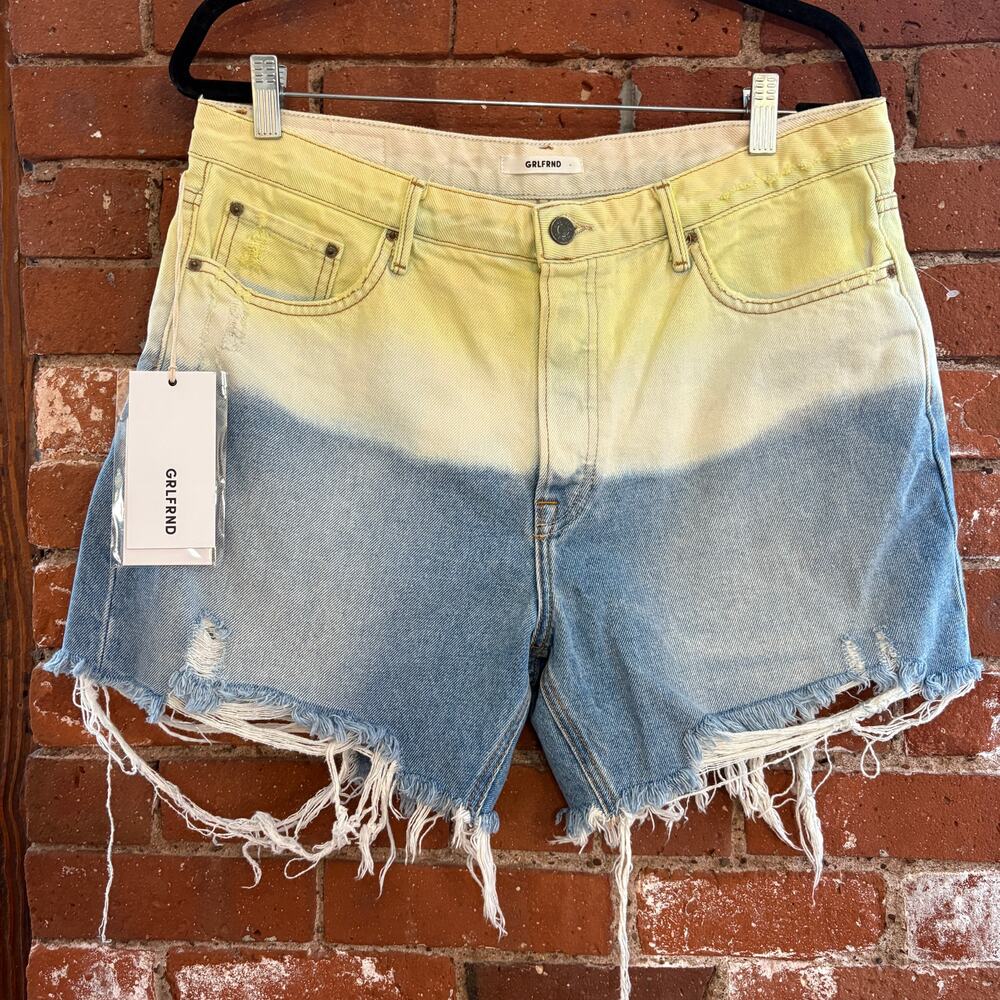 NWT GRLFRND Jordan Tie Die Shorts Sz 30 Yellow Horizon Denim Cutoffs